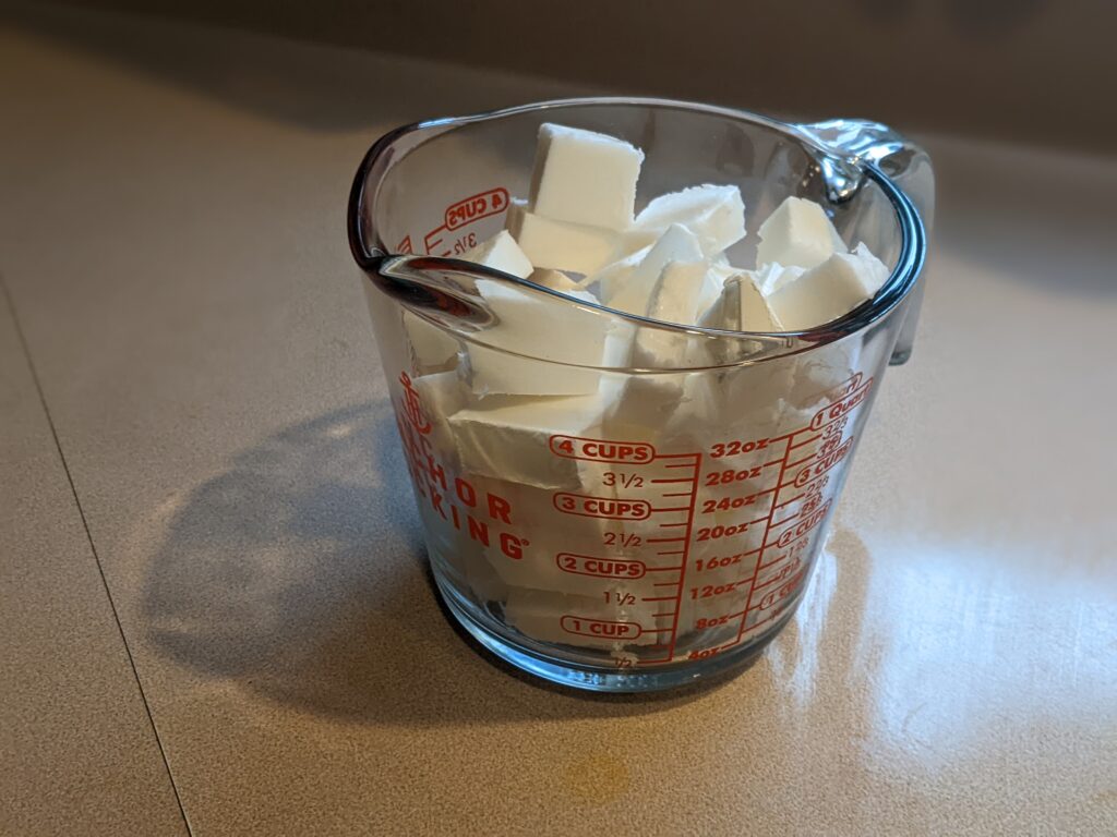 Soap Base cut into cubes in measuring cup