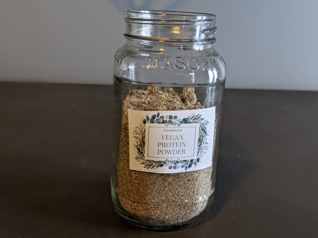 Homemade Vegan Protein Powder in a Mason jar.