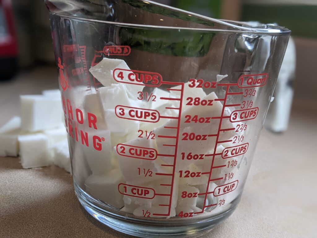 Chopped Soap in a heat resistant measuring cup